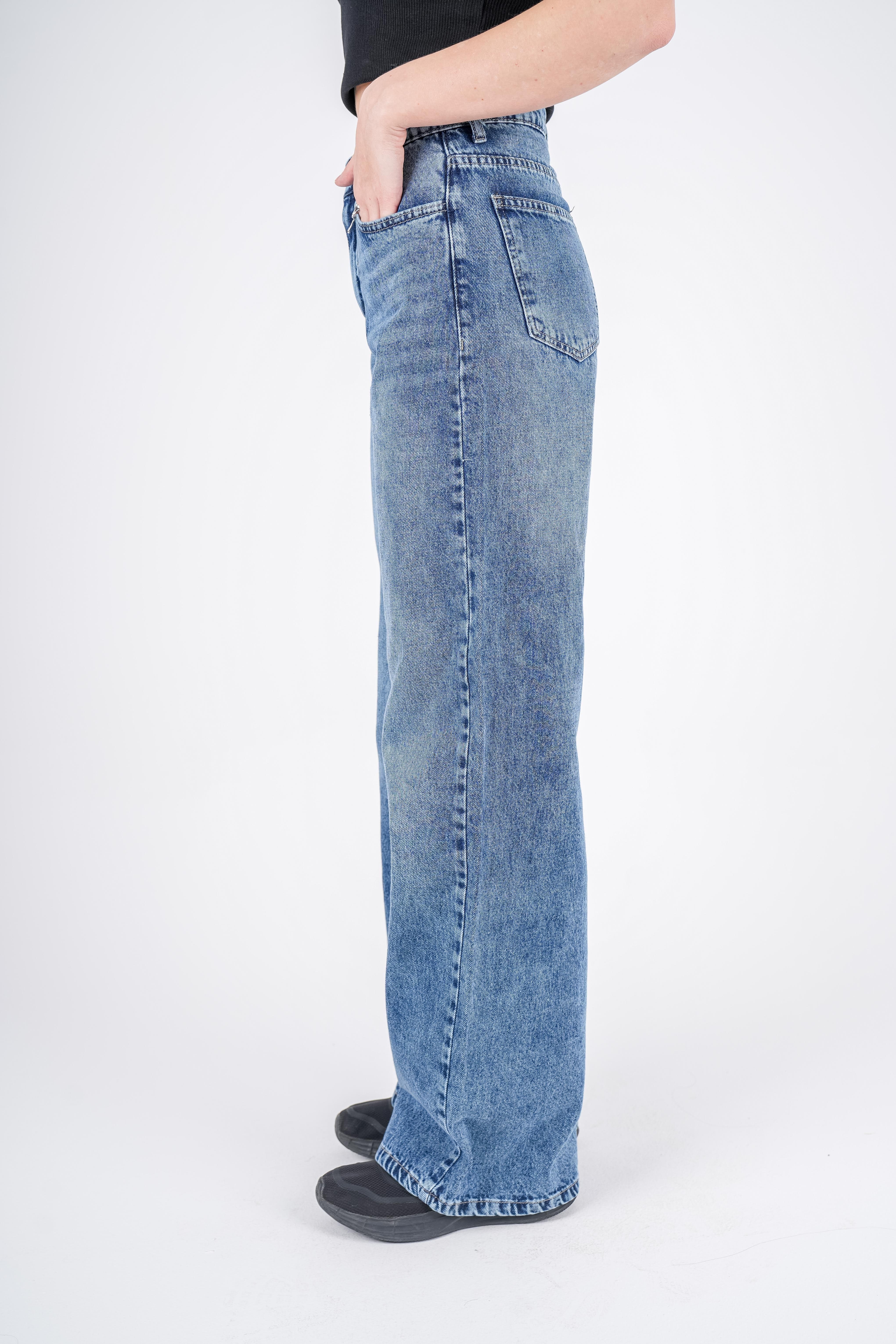 High-Waist Medium Wash Wide Leg Jeans