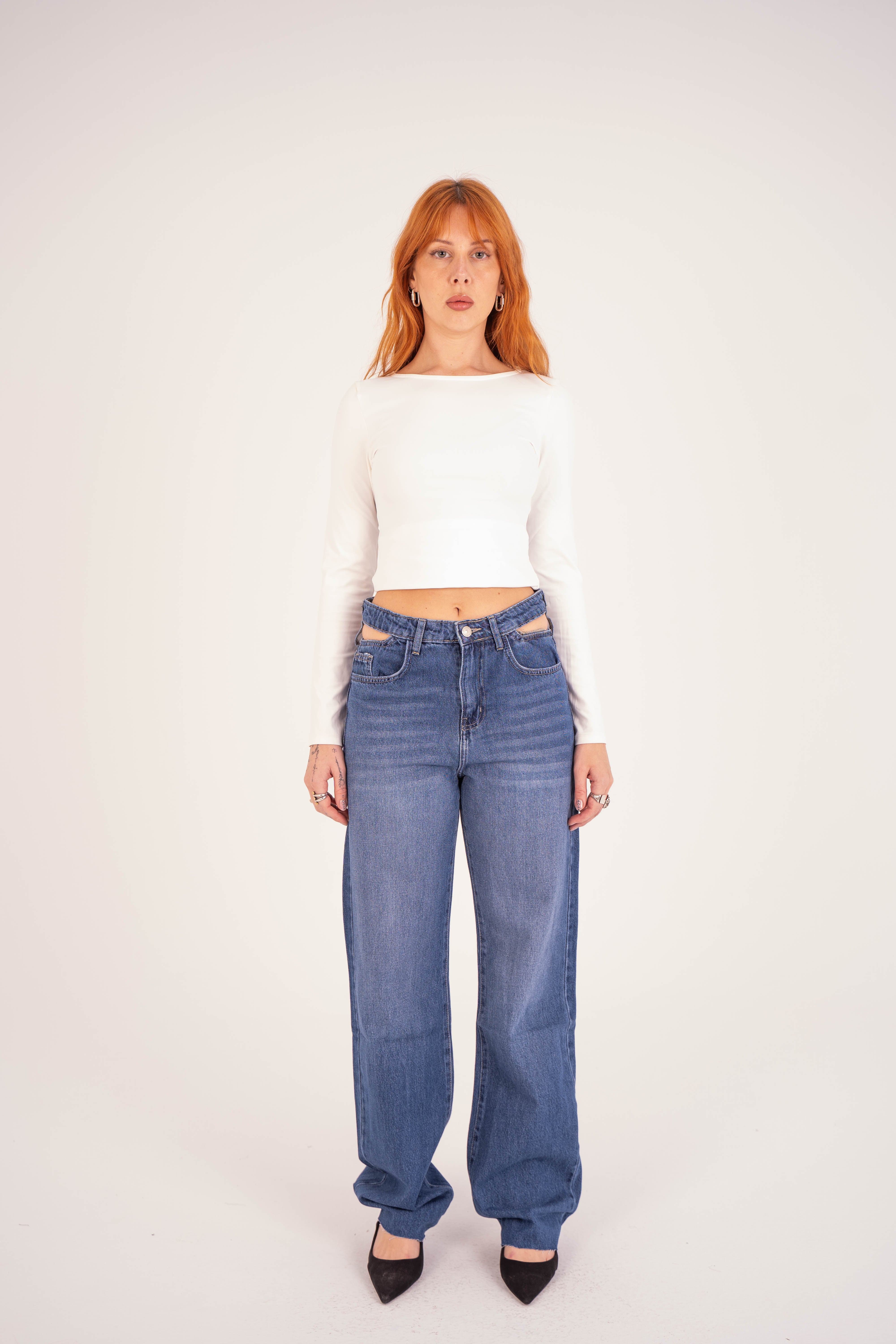 Double-Waist Dark Wash Straight Leg Jeans