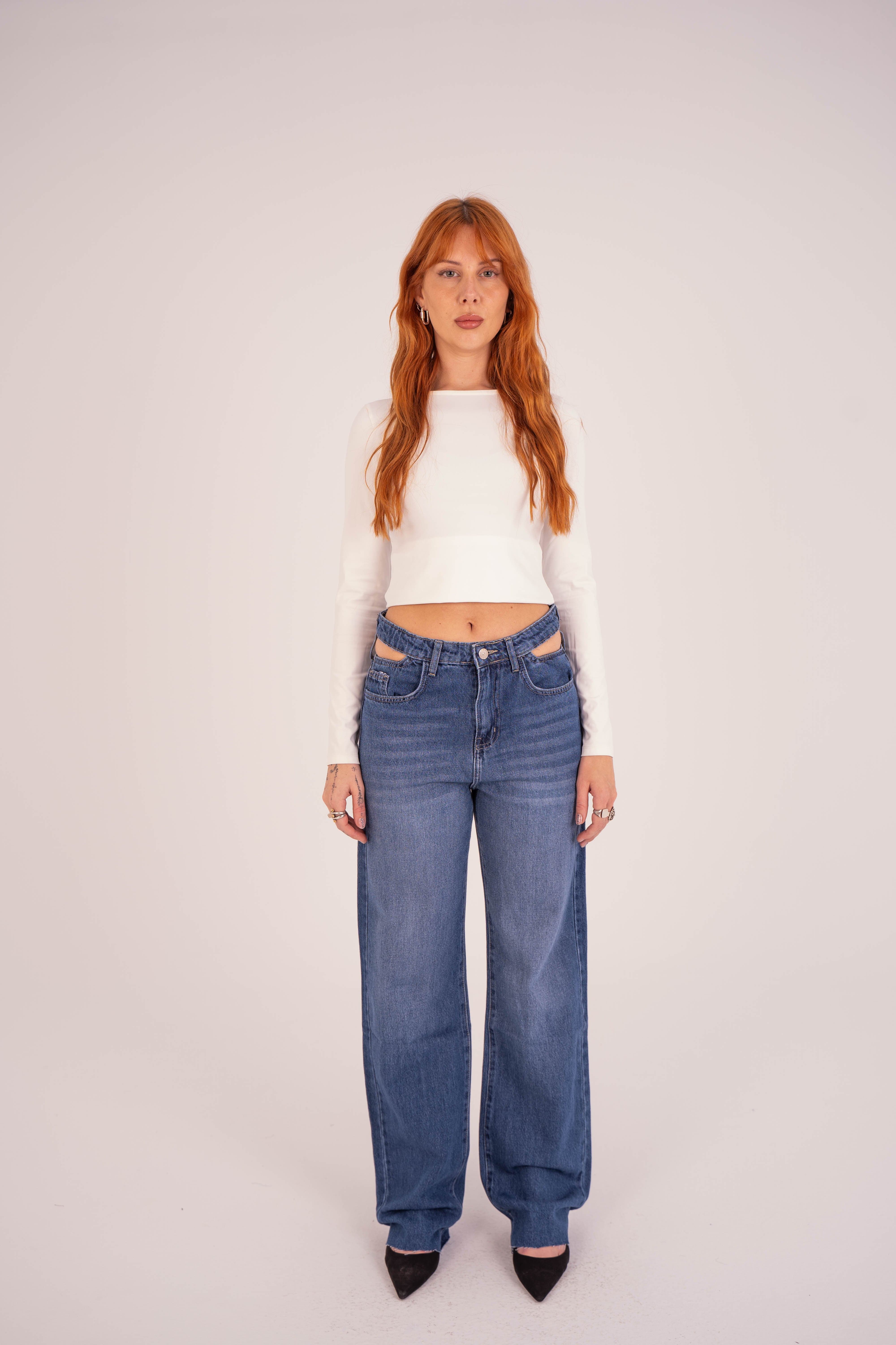 Double-Waist Dark Wash Straight Leg Jeans