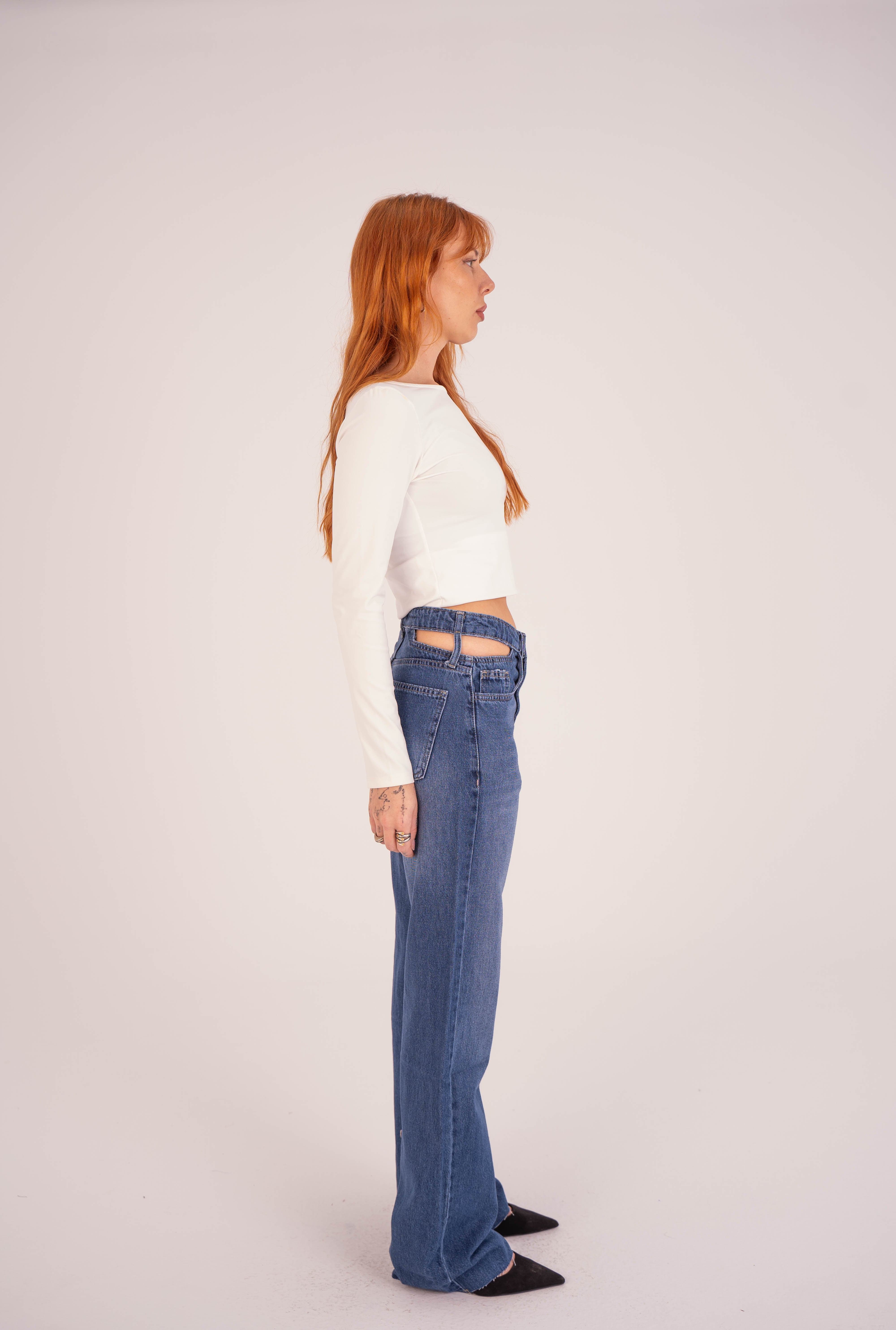 Double-Waist Dark Wash Straight Leg Jeans