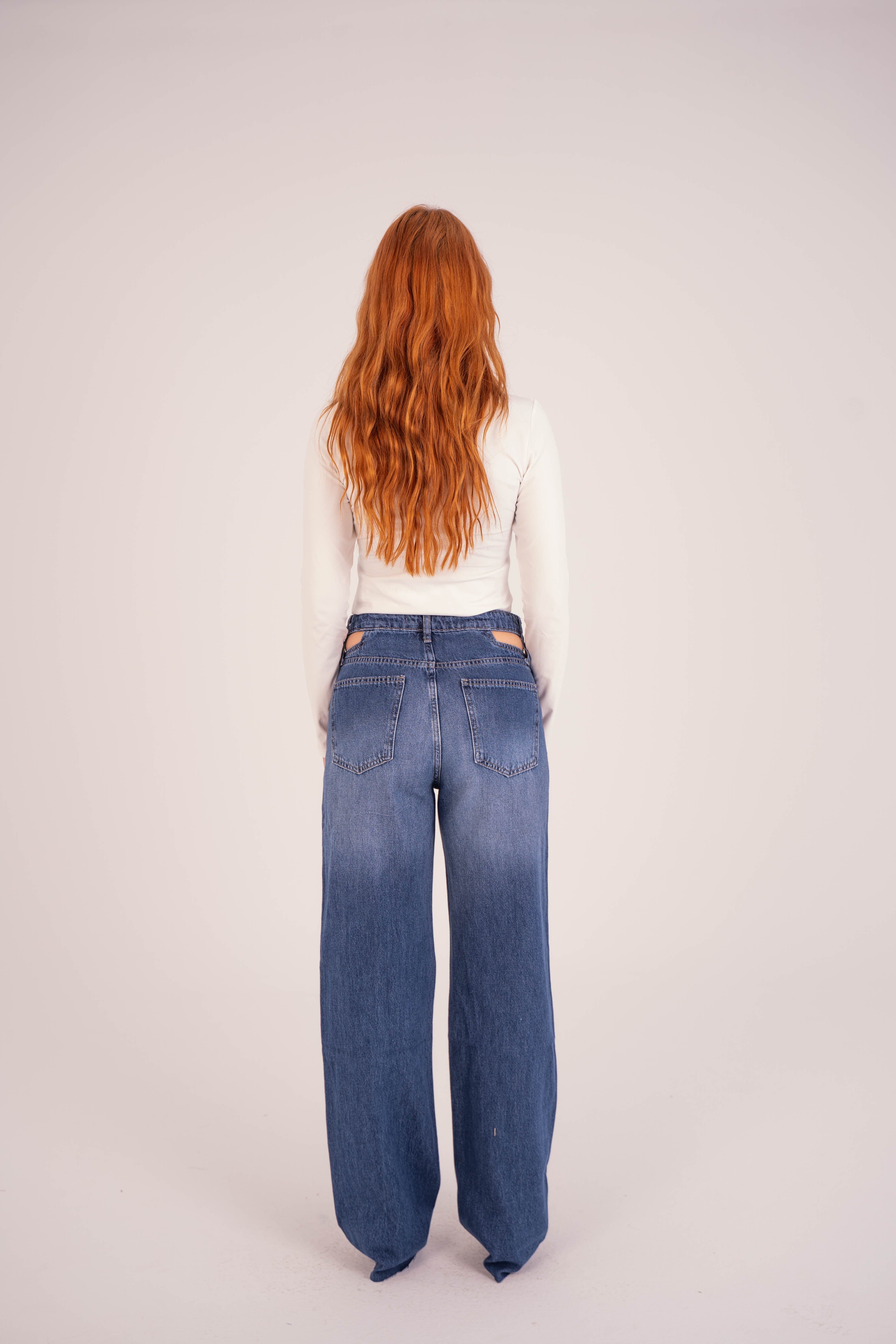 Double-Waist Dark Wash Straight Leg Jeans