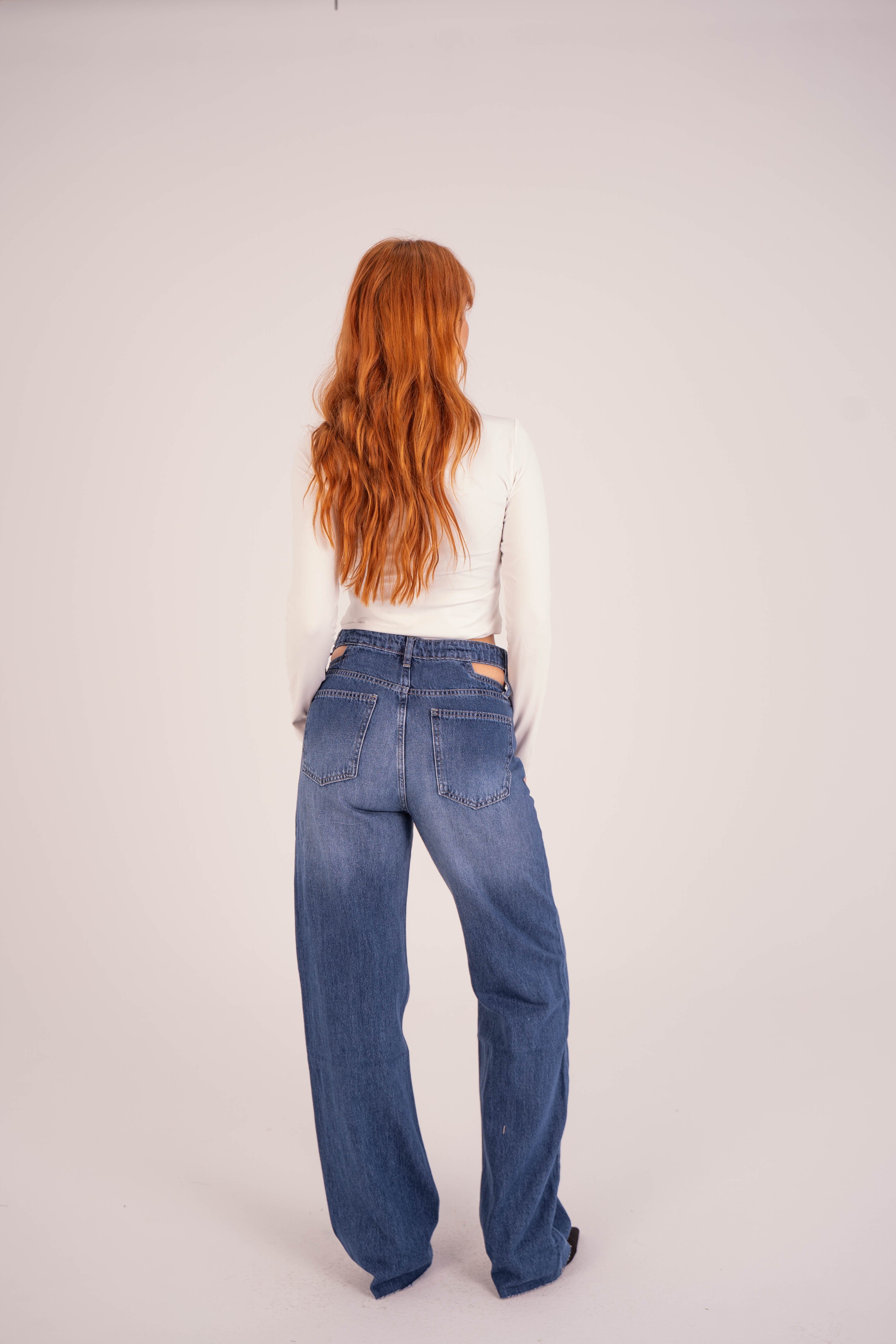 Double-Waist Dark Wash Straight Leg Jeans