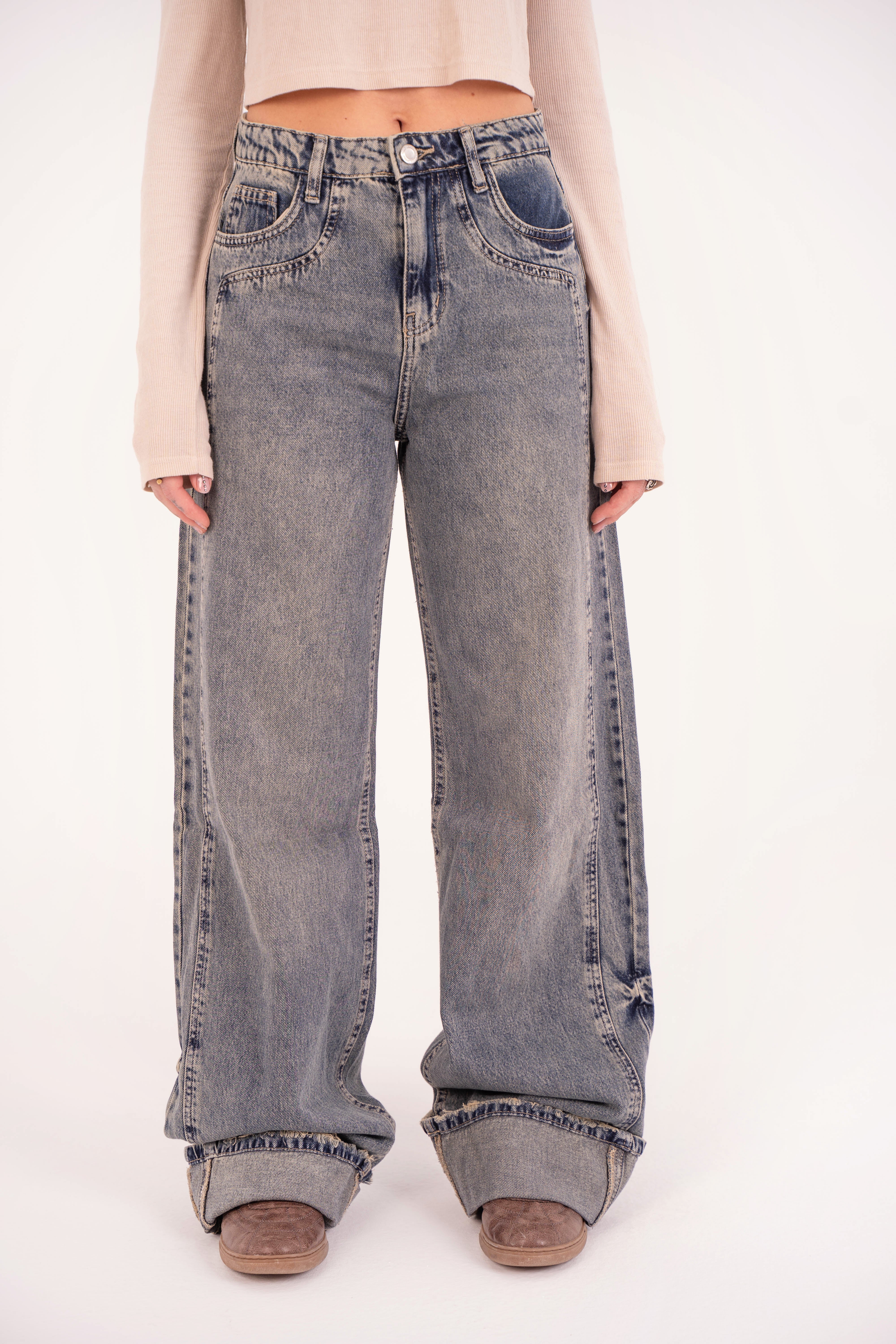 High-Waist Tent Wash Long Straight Leg Jeans