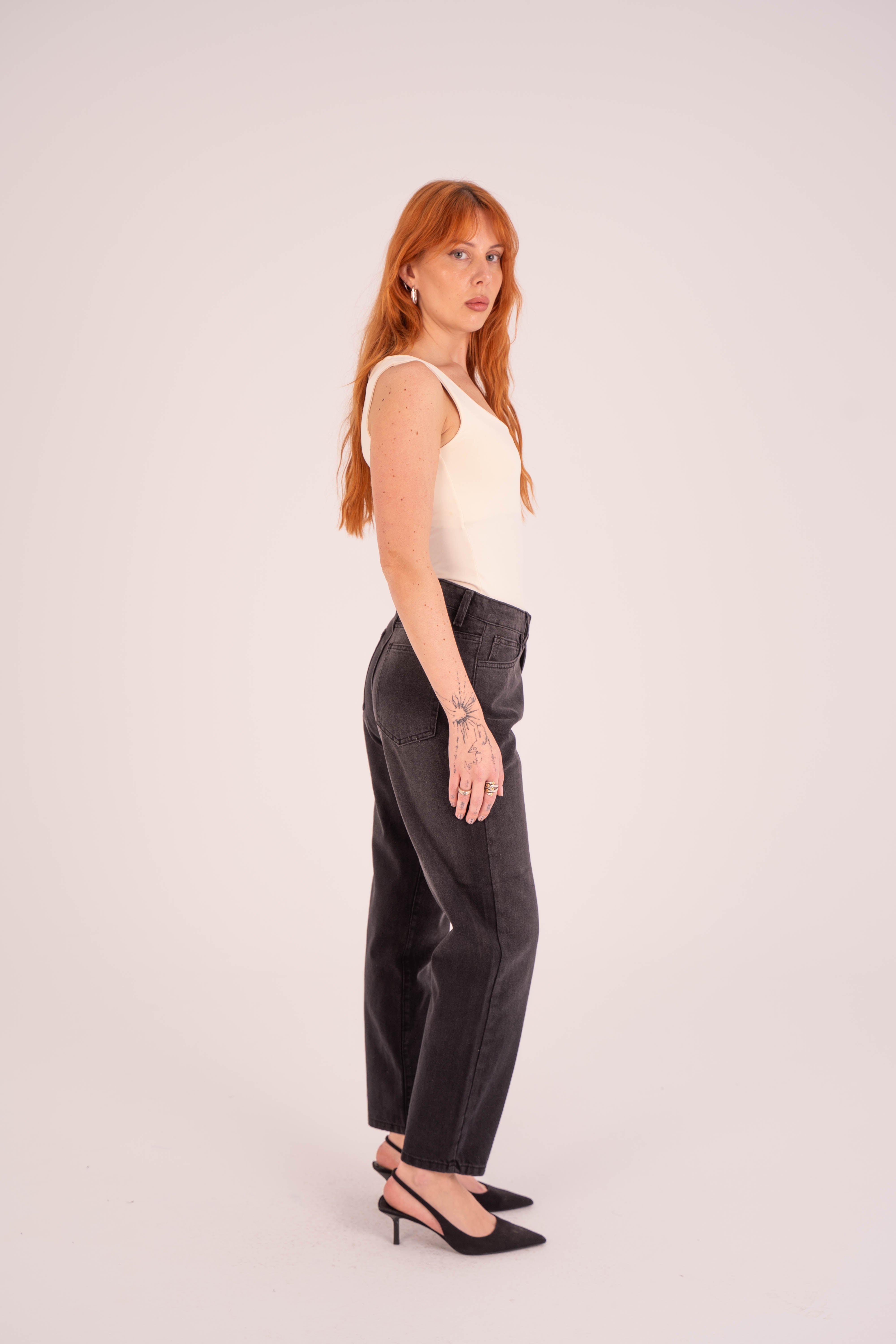 High-Waist Gray Mom Fit Jeans