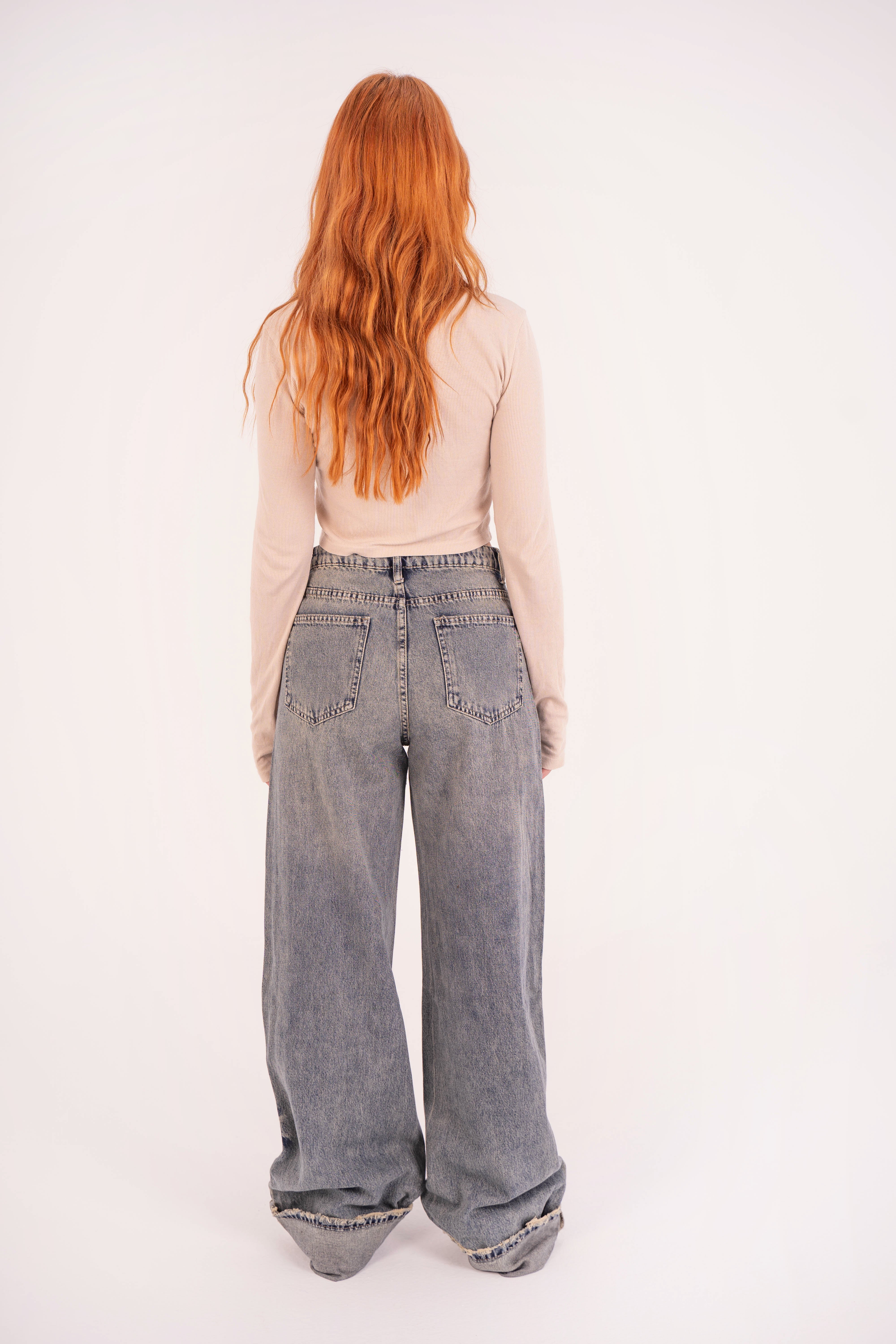 High-Waist Tent Wash Long Straight Leg Jeans