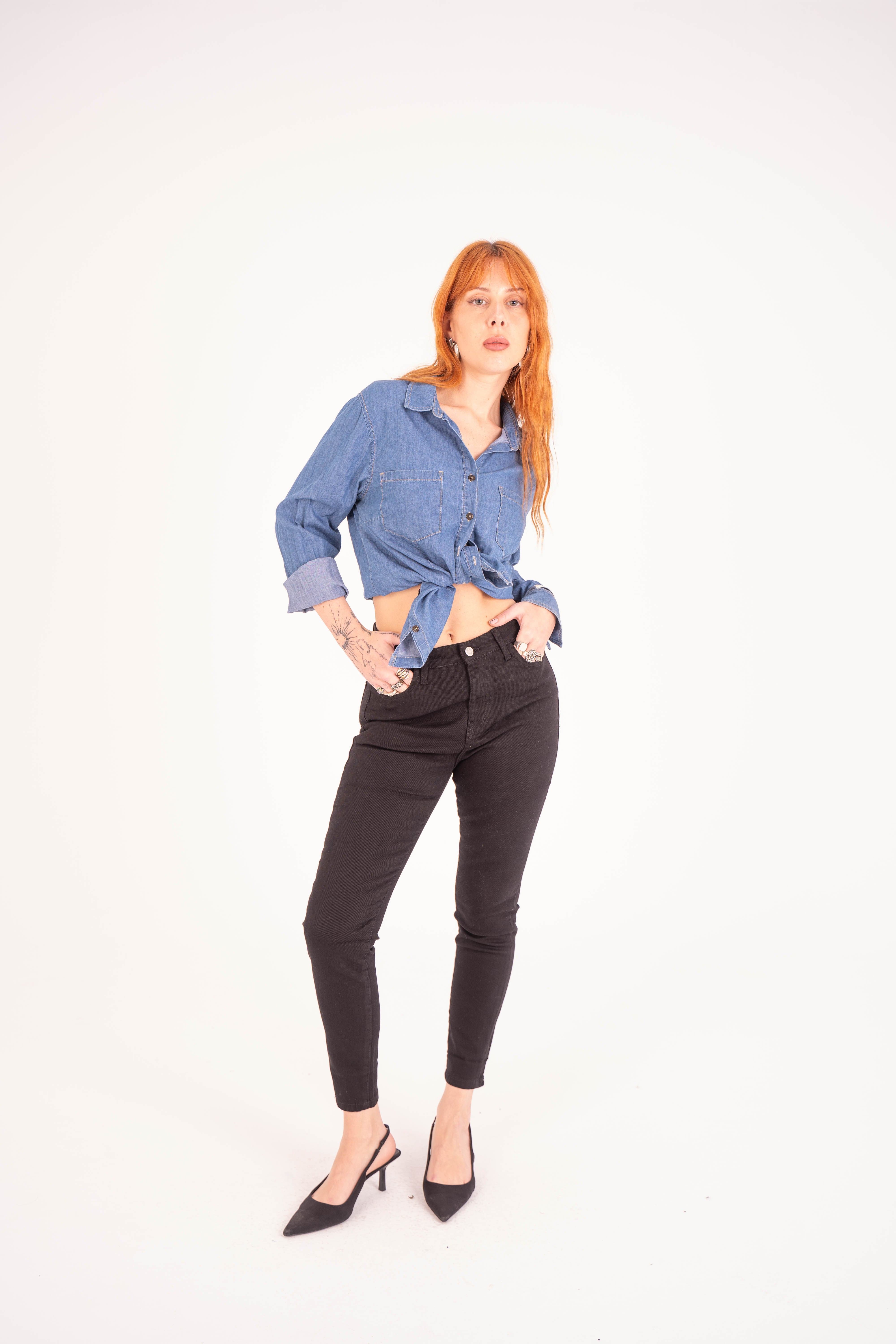 High Waist Super Skinny Ankle Length Black