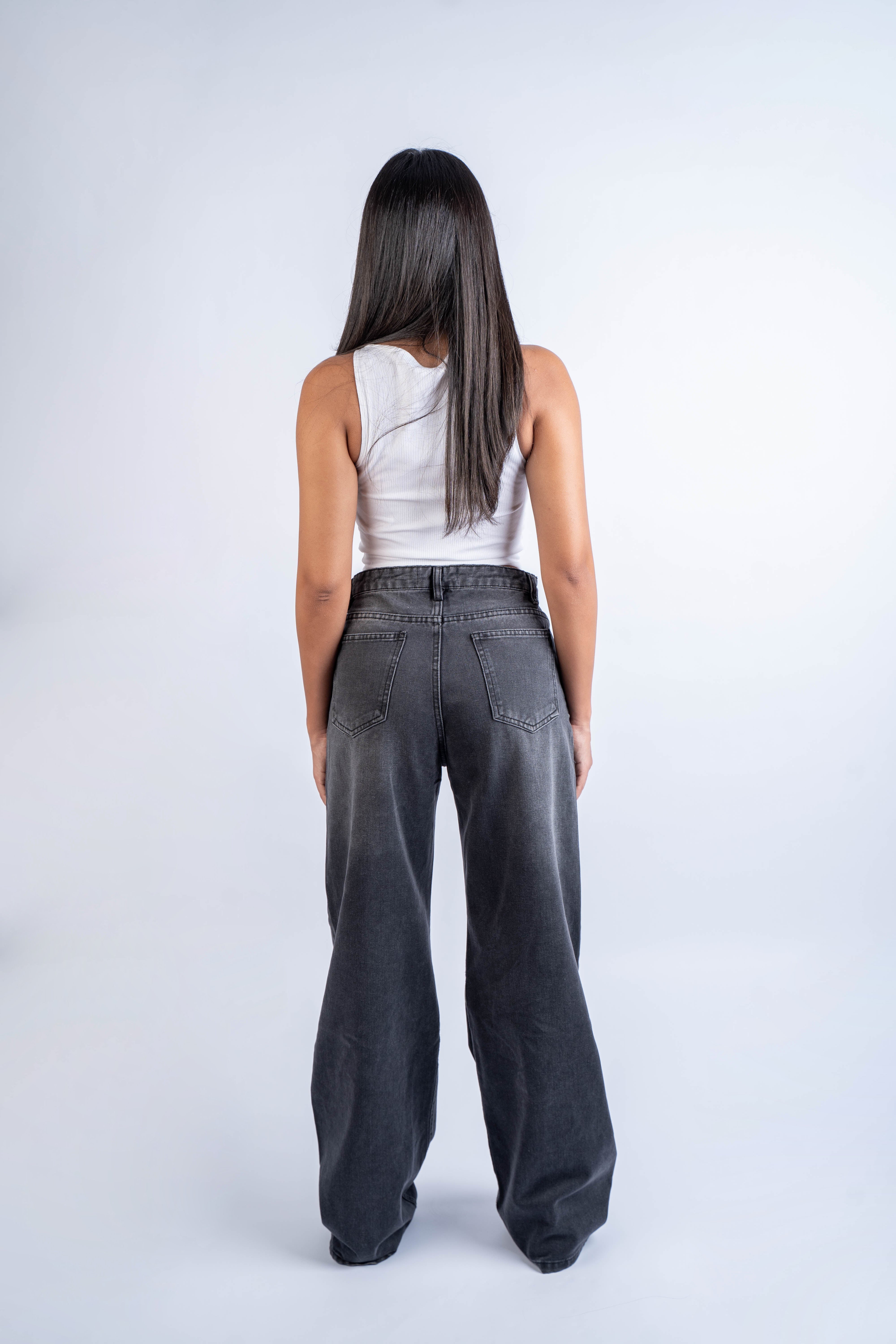 High-Waist Gray Wide Leg Jeans