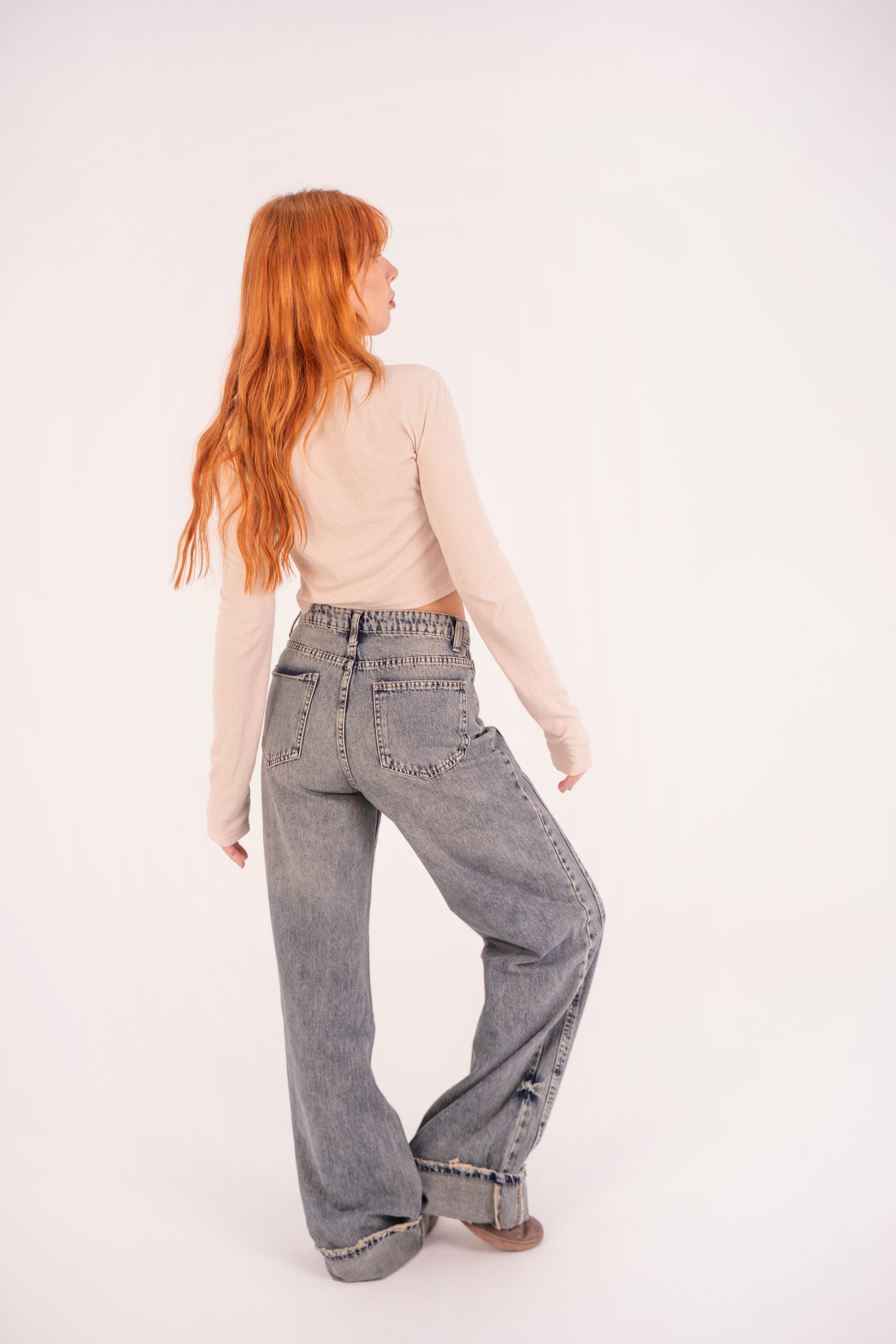 High-Waist Tent Wash Long Straight Leg Jeans