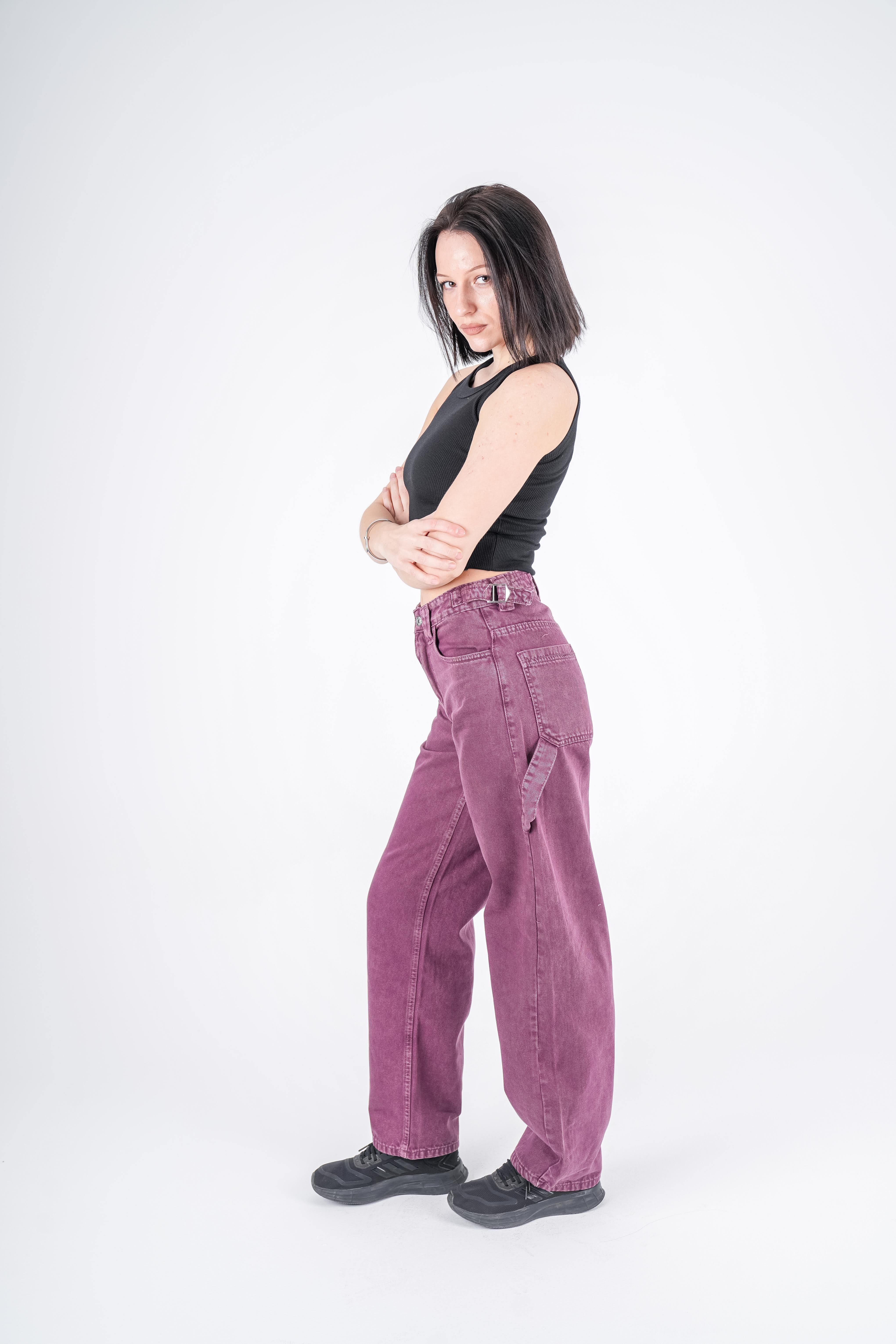 High-Waist Grape Skater Jeans