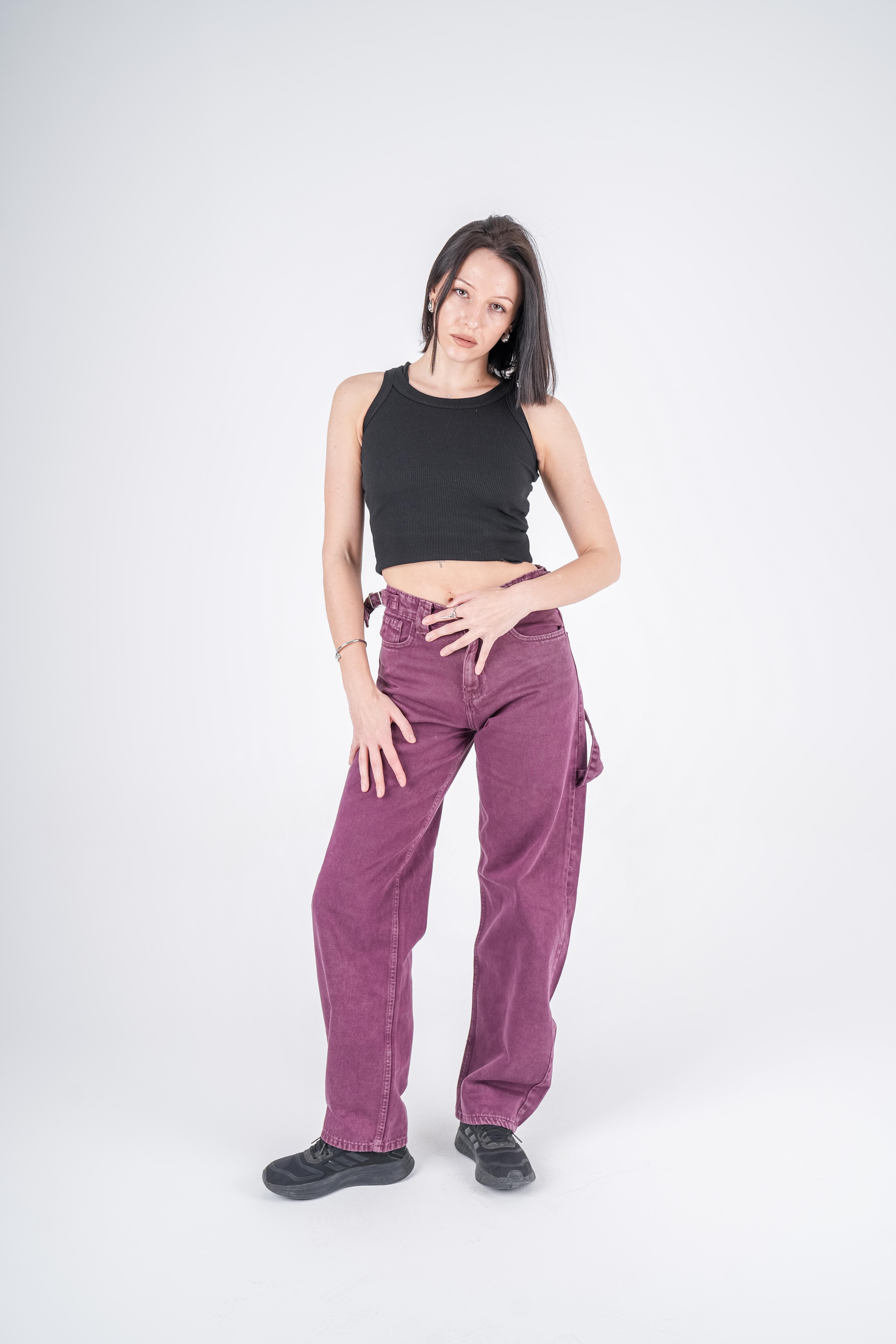 High-Waist Grape Skater Jeans