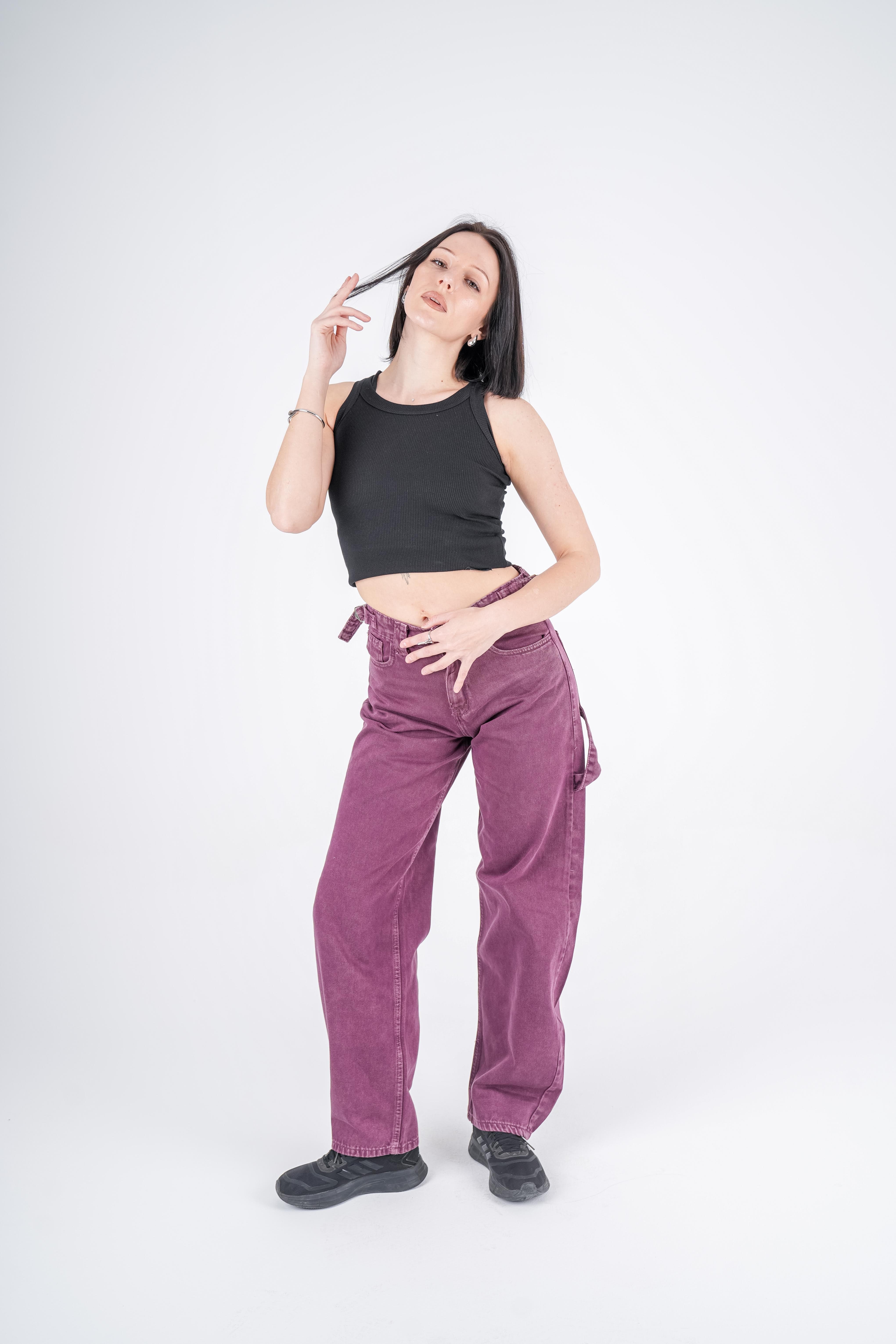 High-Waist Grape Skater Jeans