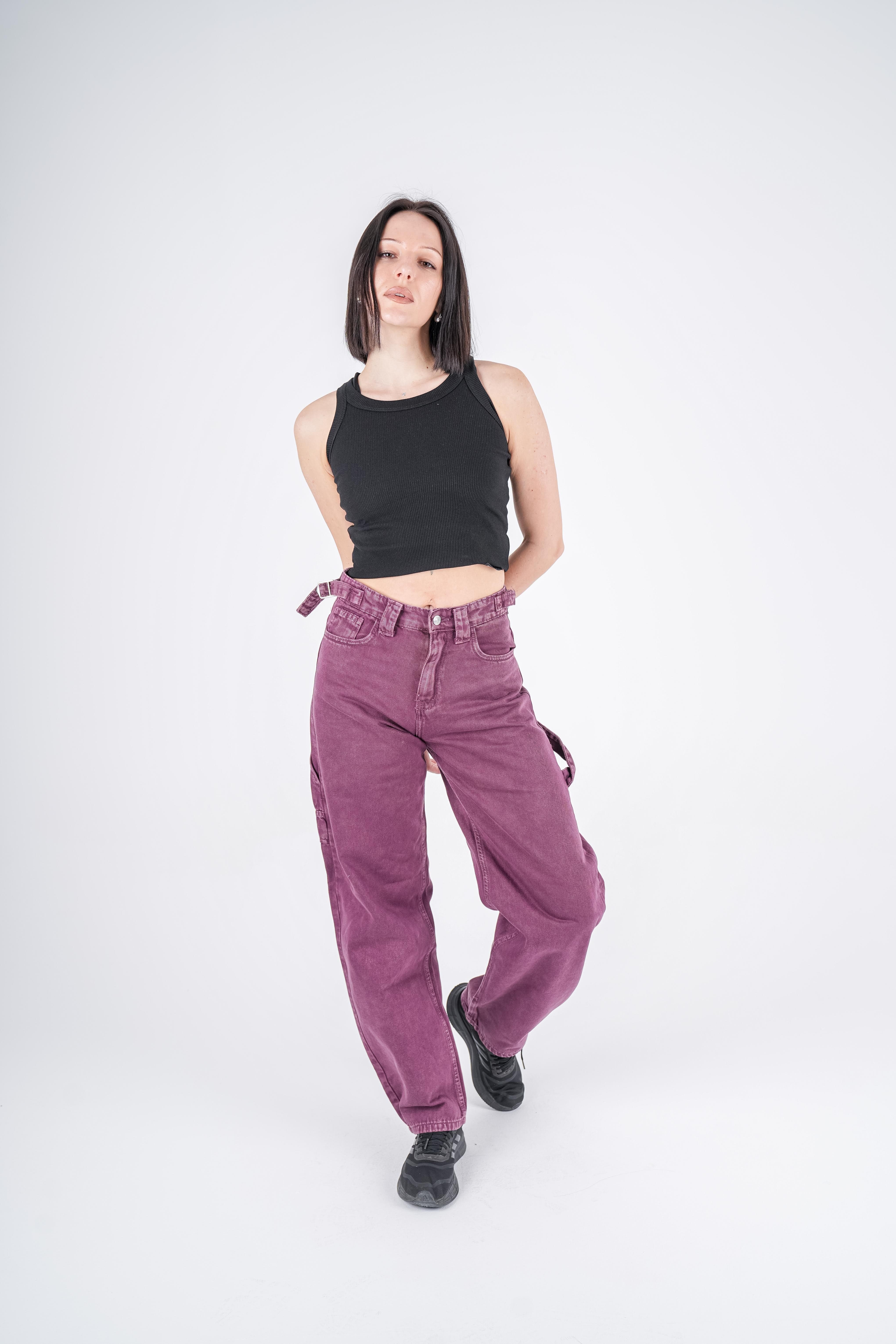 High-Waist Grape Skater Jeans