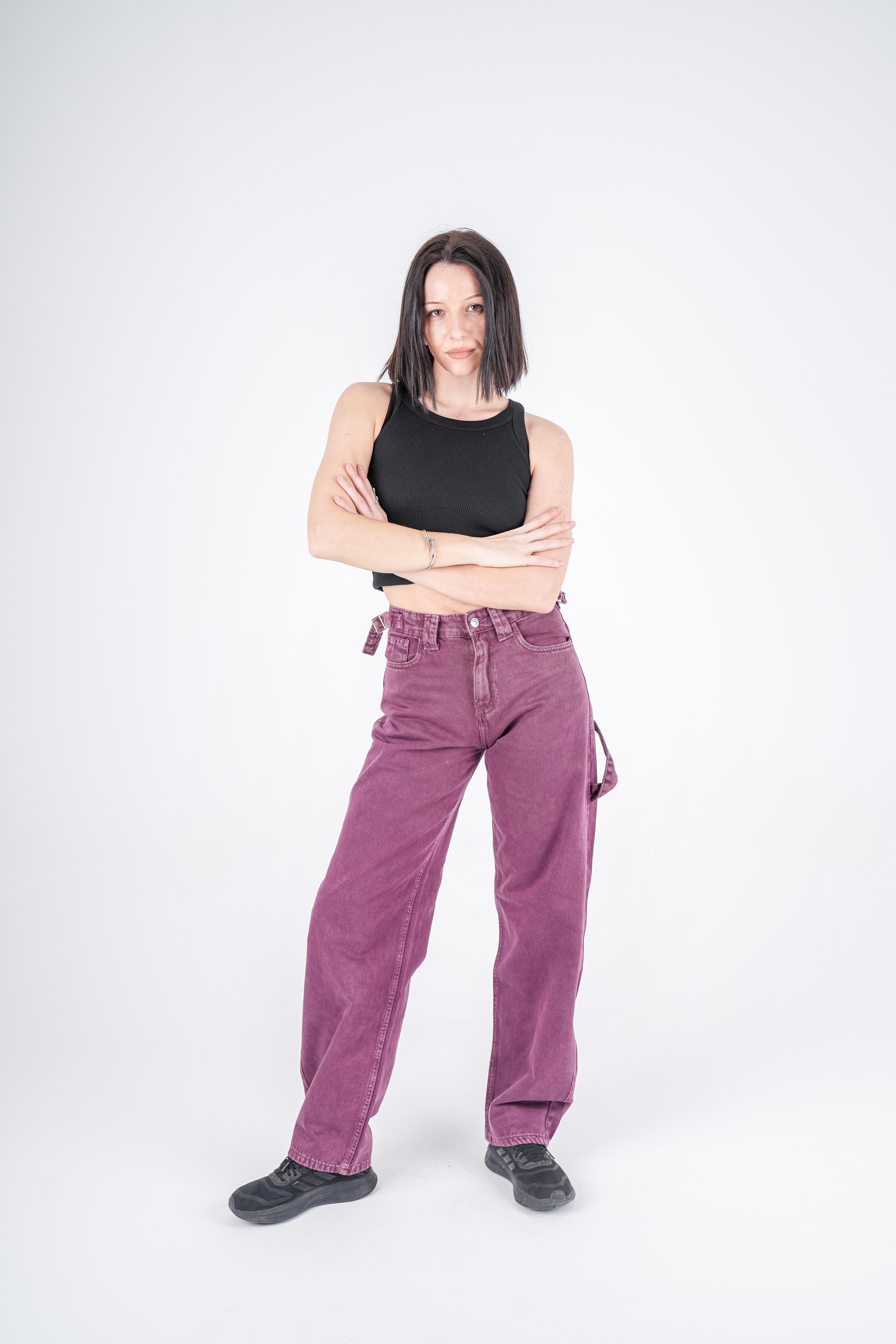 High-Waist Grape Skater Jeans