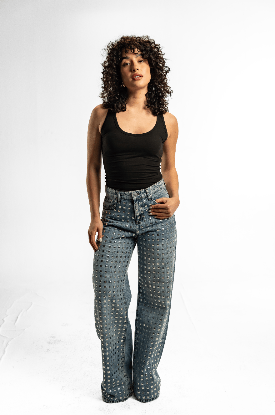 Grid squares Wide-Leg Jeans