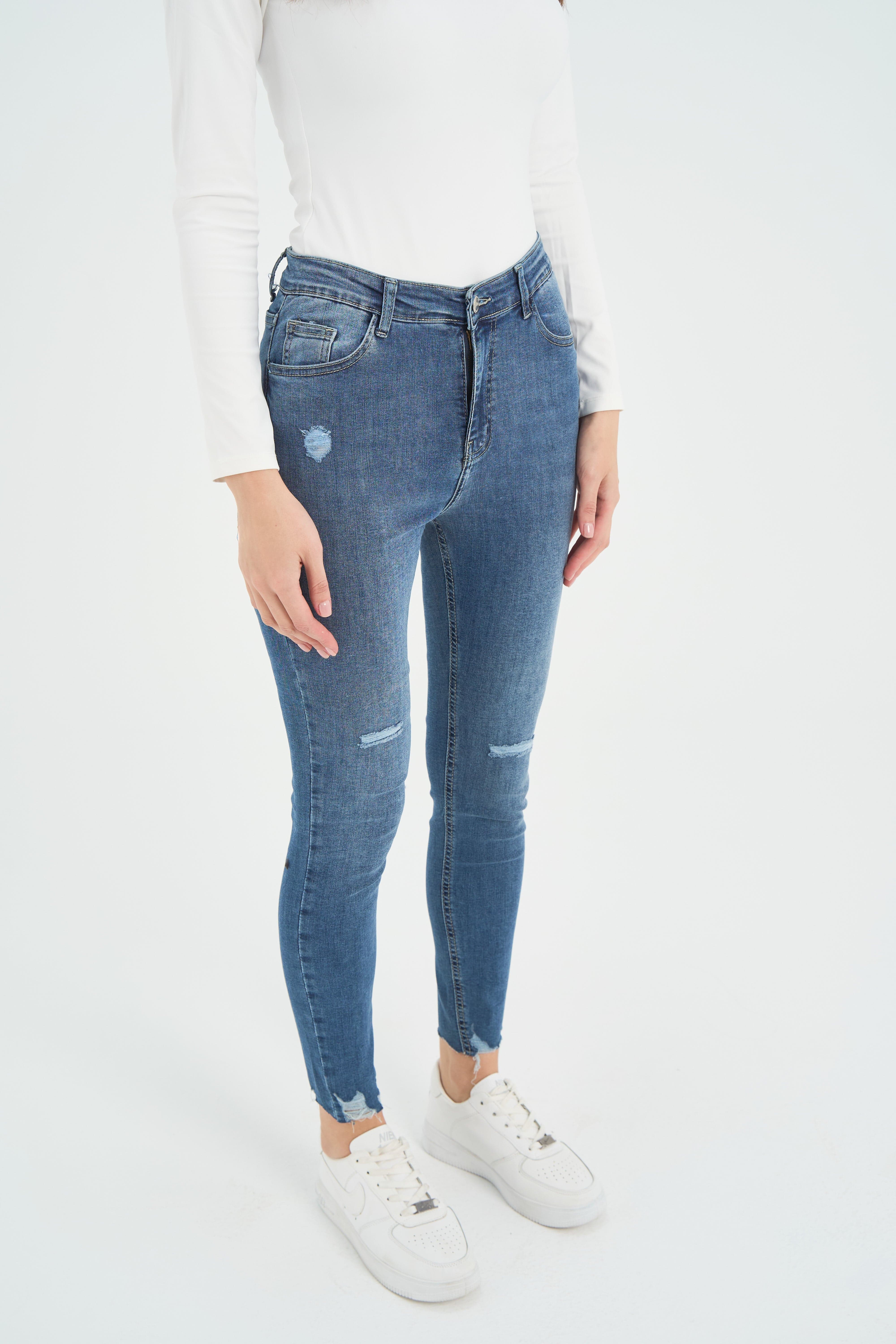 High Waist Super Skinny Ankle Length Drak Blue