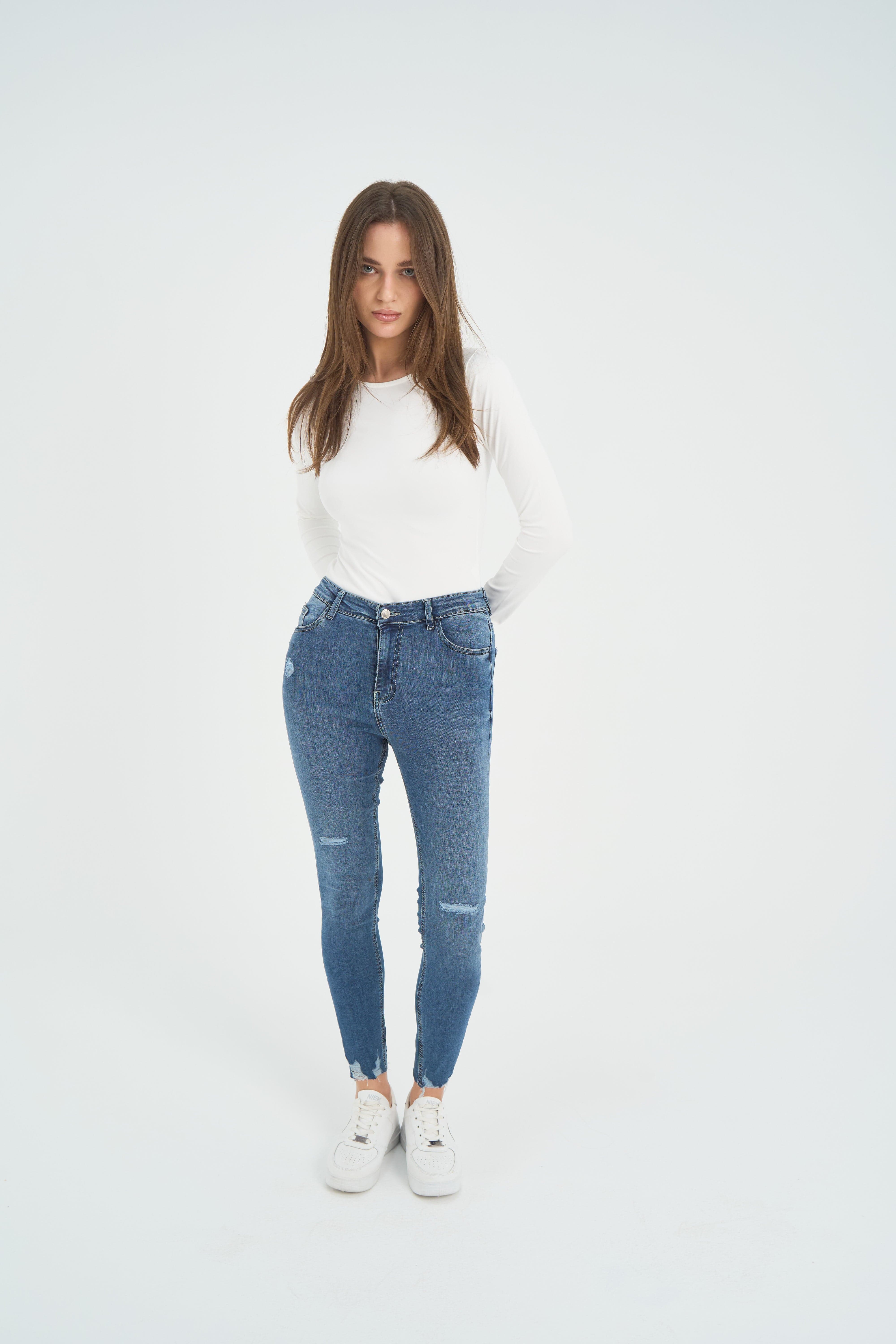 High Waist Super Skinny Ankle Length Drak Blue