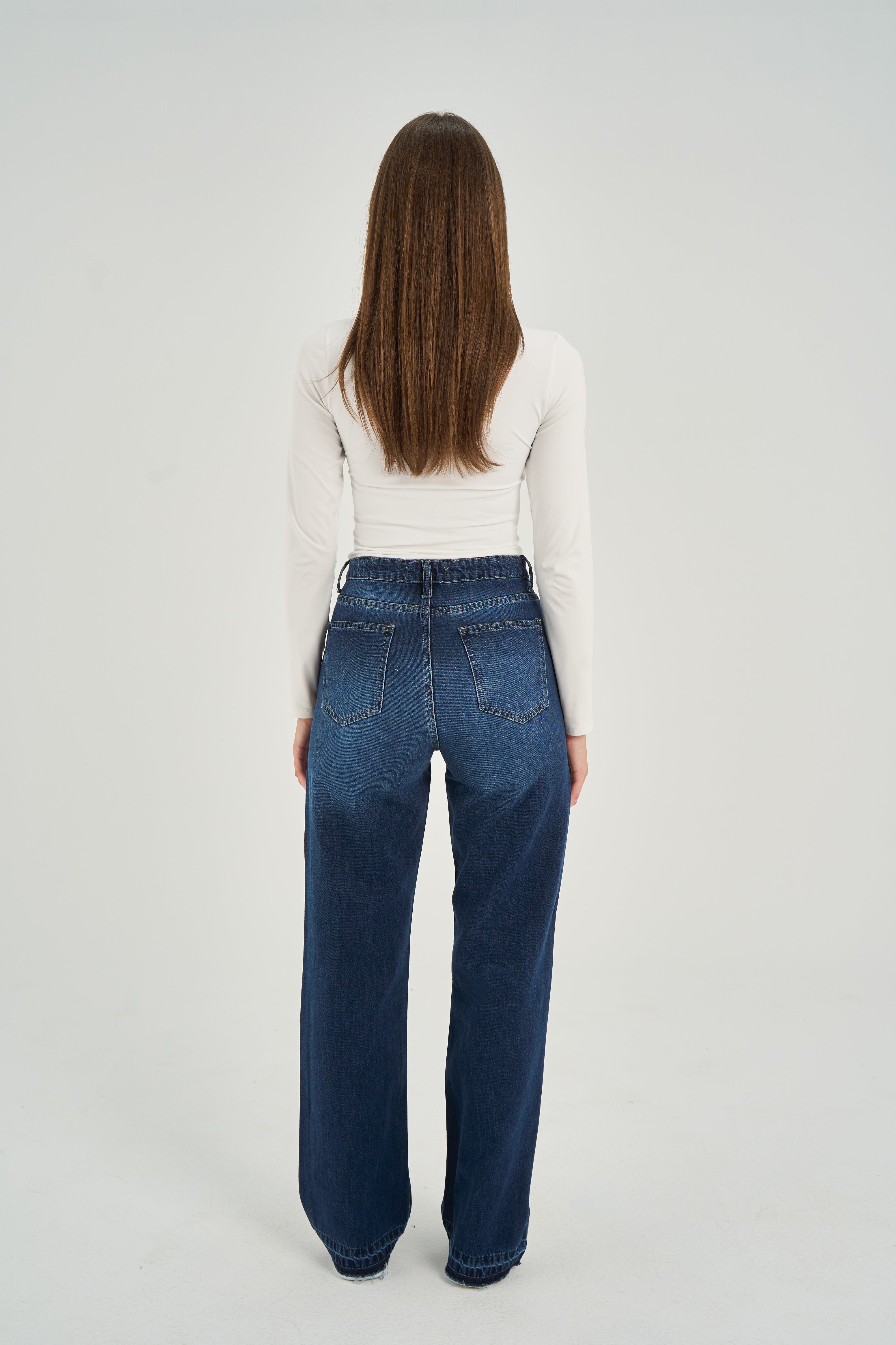 High-Waist Dark Wash Straight Leg Jeans