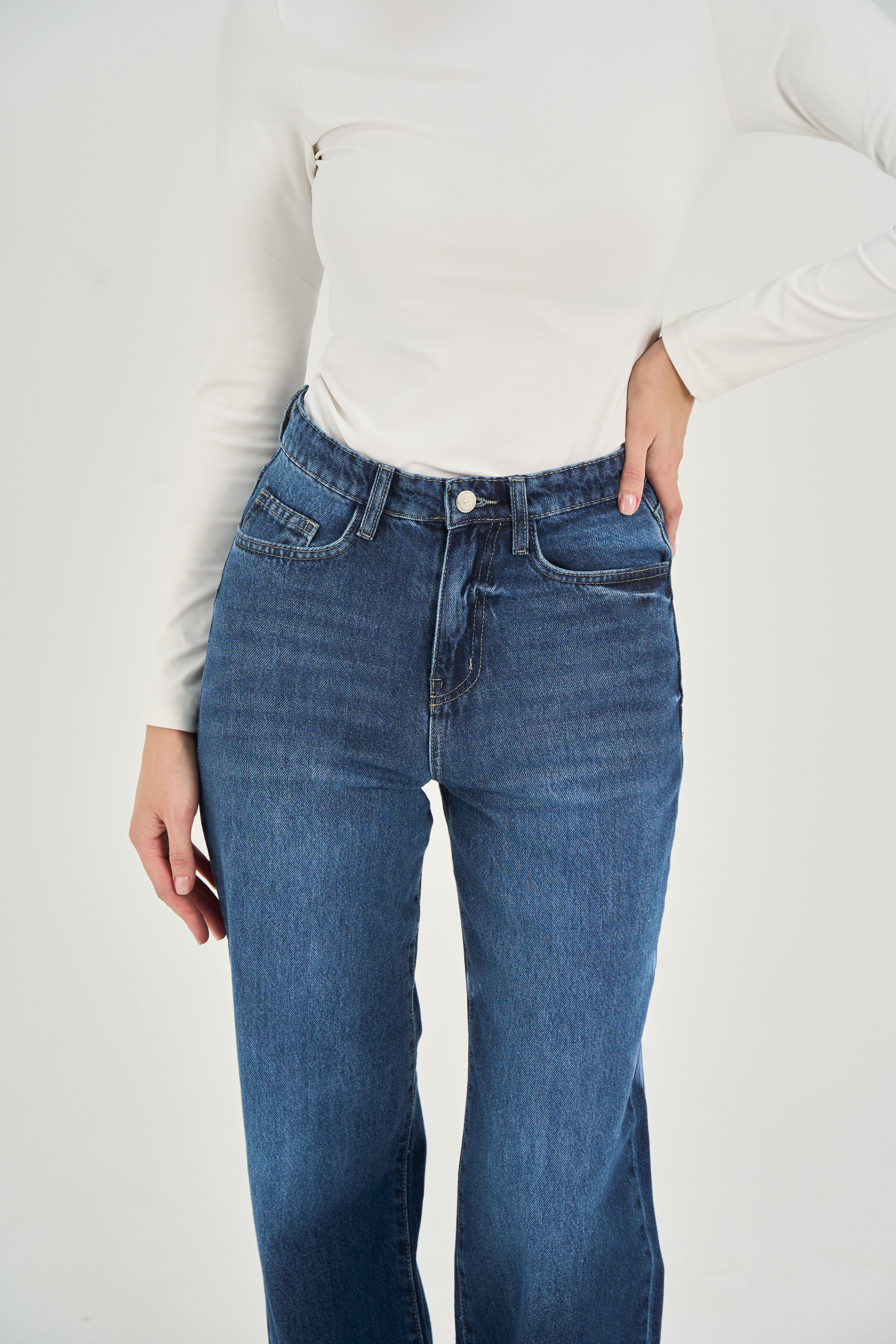 High-Waist Dark Wash Straight Leg Jeans