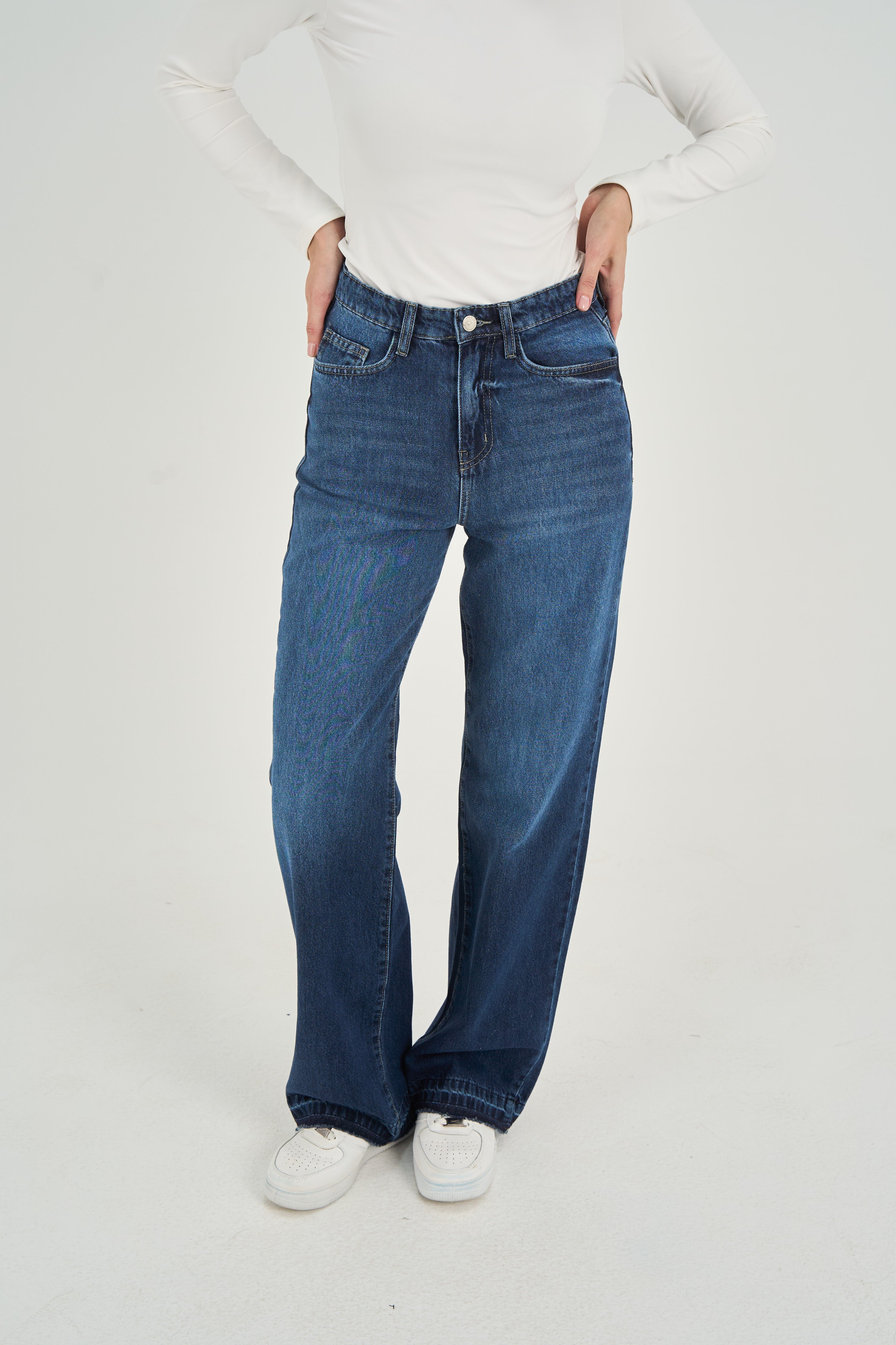High-Waist Dark Wash Straight Leg Jeans